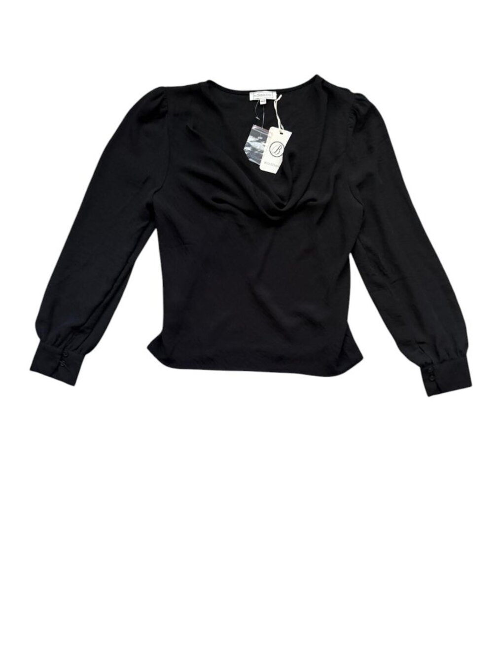 Blousology Women M Black Cowl Neck Blouse Puff Long Sleeve Polyester NWT.